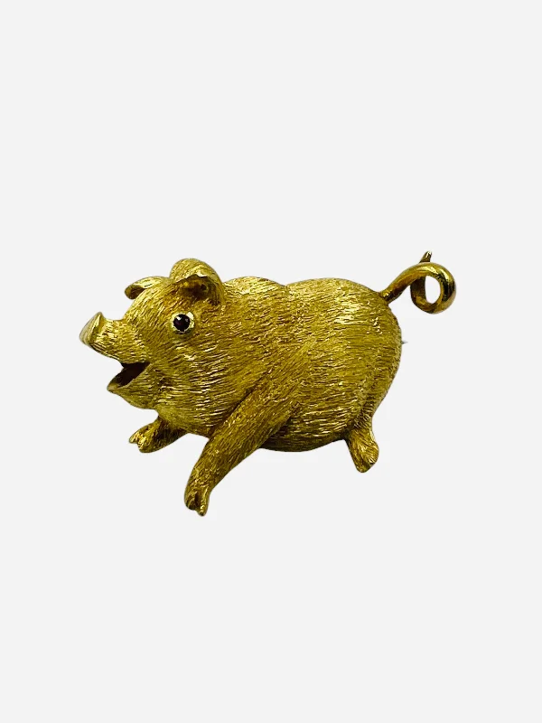 minimalist black brooch for women -Vintage 1970s Yellow Gold Piggie Brooch