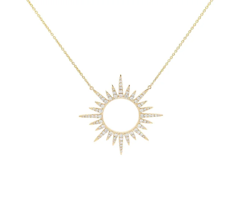 Sibling shine necklaces -New 0.86ctw Diamond Sun Ray Pendant Necklace in 18K