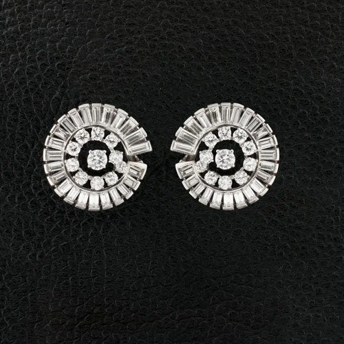 ladies earrings chevron patterns -Circular Diamond Estate Earrings