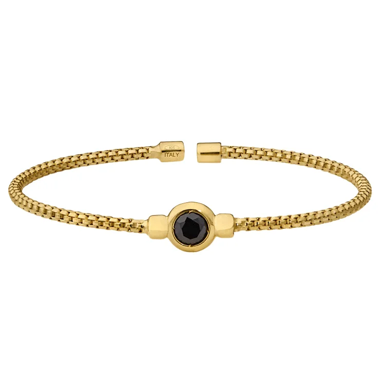 Ladies dog bone bracelets -Gold Finish Sterling Silver Rounded Box Link Cuff Bracelet with Bezel Set Simulated Onyx