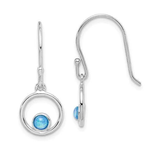 ladies gold earrings vine patterns -Sterling Silver Created Blue Opal Circle Dangle Earrings