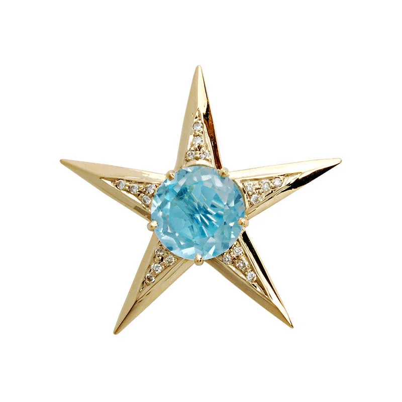 ladies gold brooch arrow design -Brooch- Blue Topaz And Diamond (1181A)