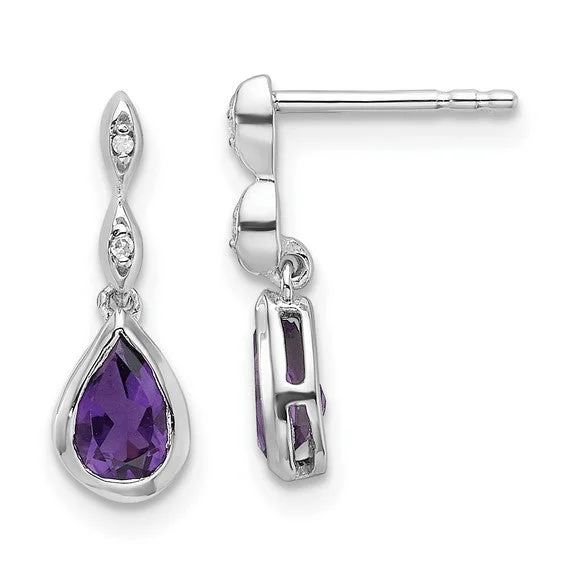 floral tassel earrings for women -Sterling Silver White Ice Diamond and Amethyst Teardrop Earrings