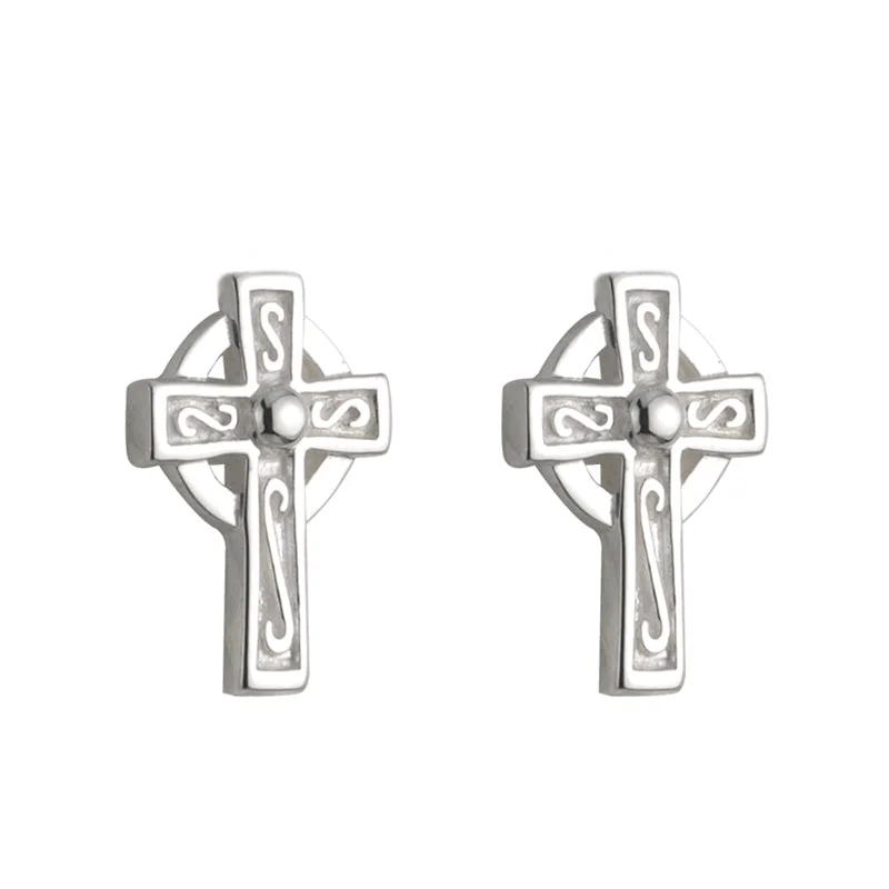 gold flower design earrings for women -Communion Celtic Cross Earrings