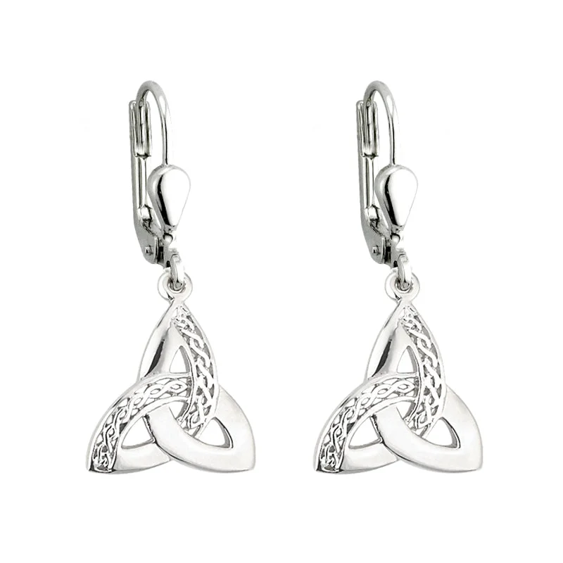 ladies gold earrings bear motifs -Silver Drop Trinity Earrings