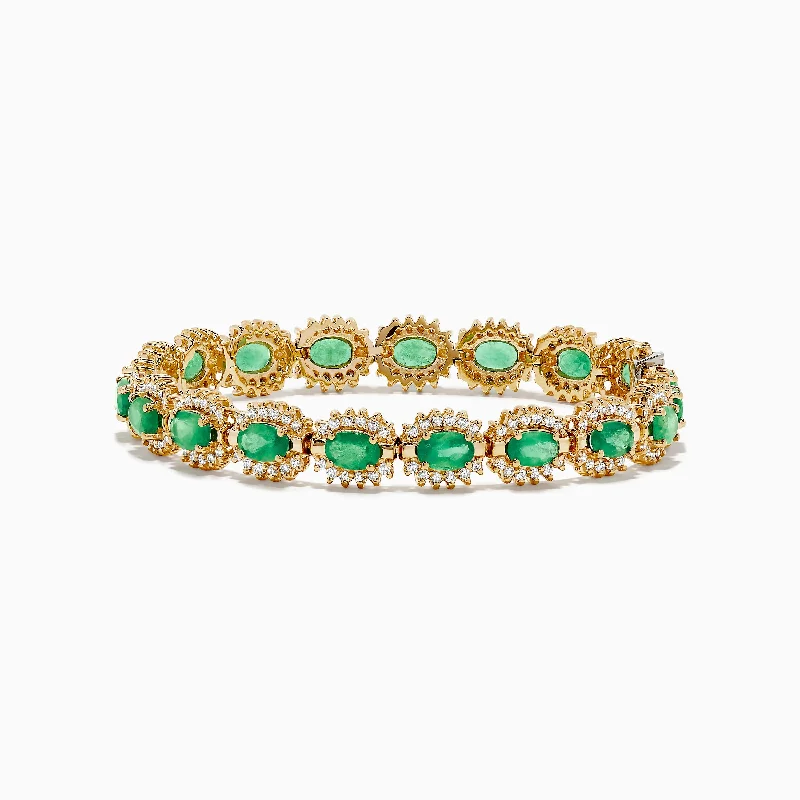 Ladies Celtic weave bracelets -Brasillica 14K Yellow Gold Emerald and Diamond Tennis Bracelet