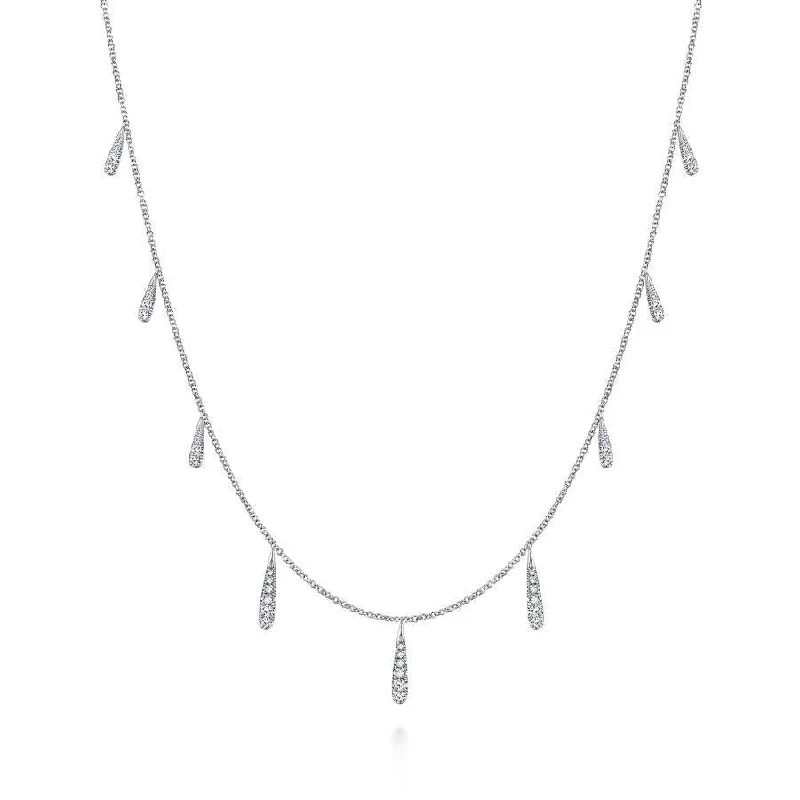 Gala flair necklaces -Gabriel & Co. - NK5788W45JJ - 14K White Gold Dangling Diamond Station Necklace