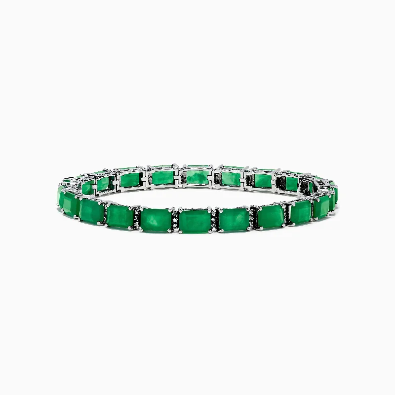 Ladies designer crafted bracelets -Brasilica 14K White Gold Emerald and Diamond Bracelet