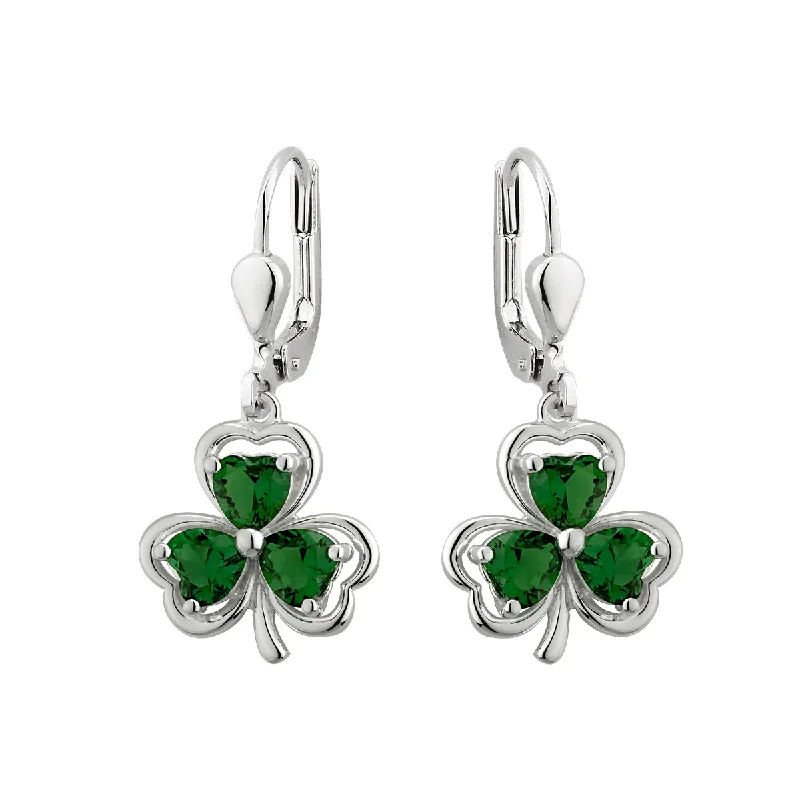 minimalist moon earrings for women -Green Crystal Shamrock Drop Earrings