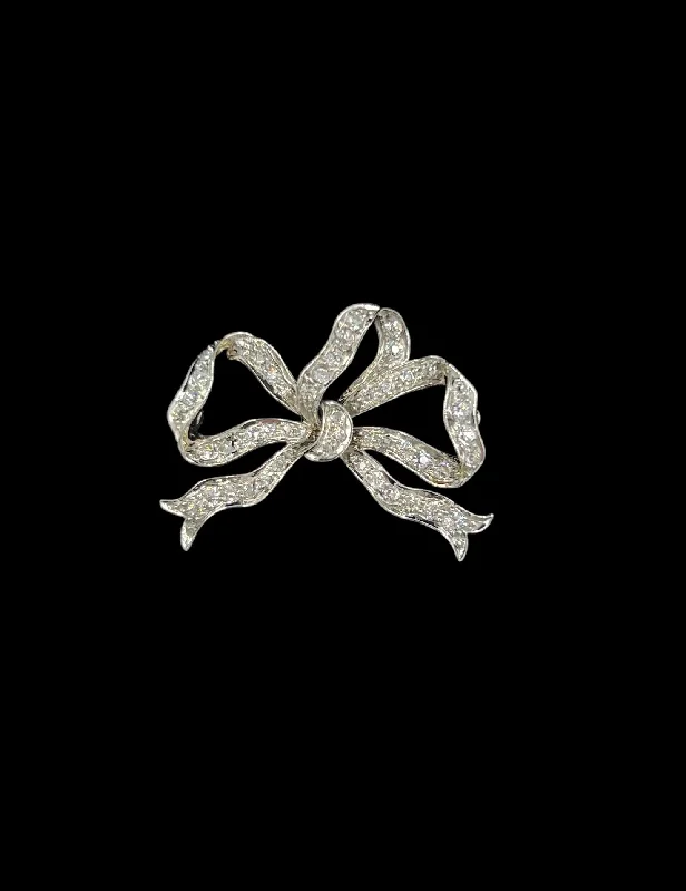 brooch for women with birthstones -Tiffany Edwardian Old Mine Cut Diamond Platinum And 18k Gold Bow Brooch Circa 1910