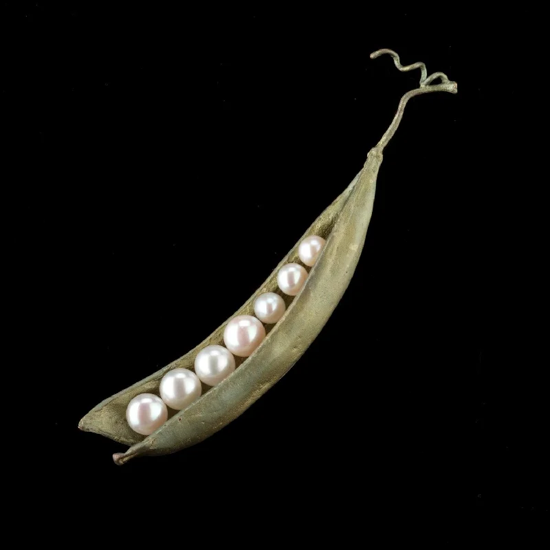 ladies yellow gold brooch hoops -Pea Pod Brooch - 7 Pearls