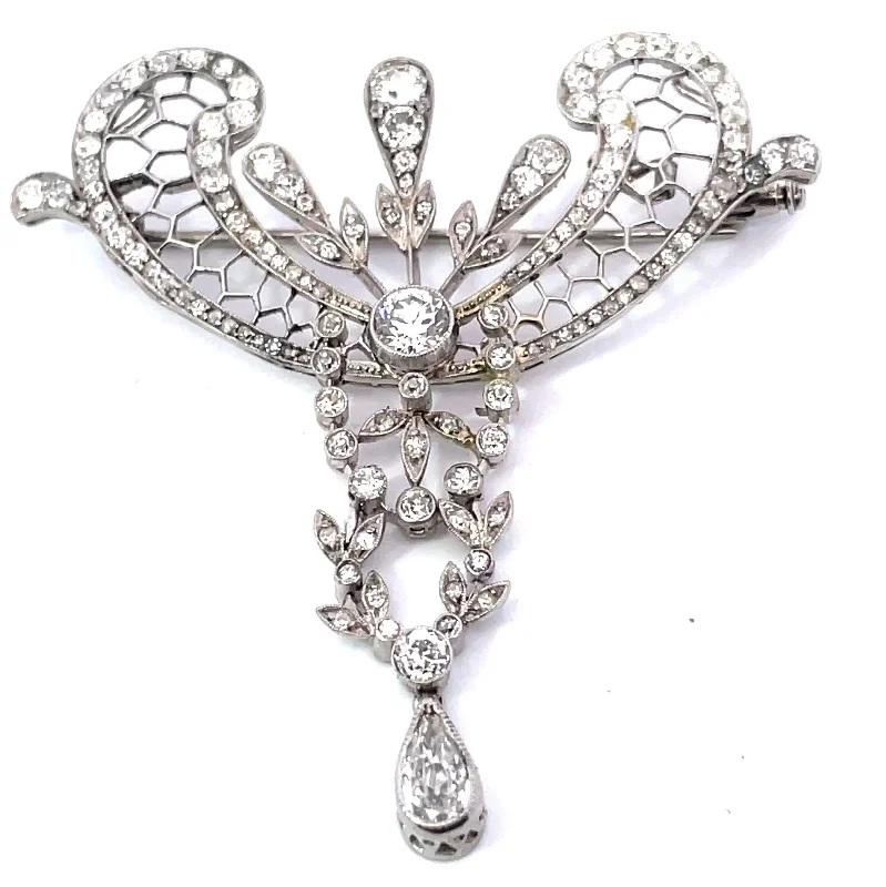 ladies brooch gemstone accents -Edwardian Diamond Festoon Brooch with Old European Cut Diamonds