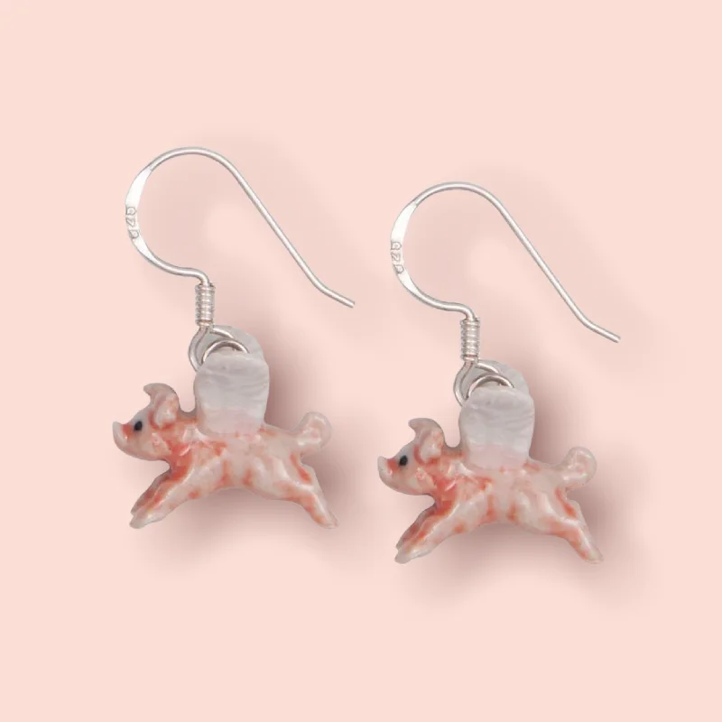 layered drop earrings for women -Flying pig earrings by And Mary