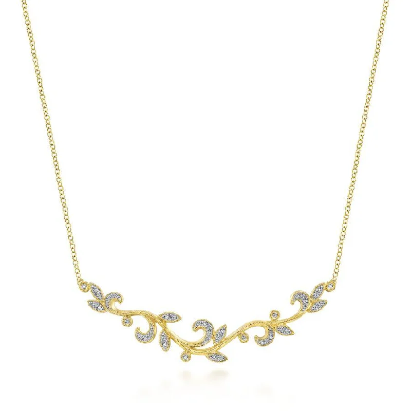 Orbit gleam necklaces -Gabriel & Co. - NK6201Y45JJ - 14K Yellow Gold Floral Branch Diamond Necklace