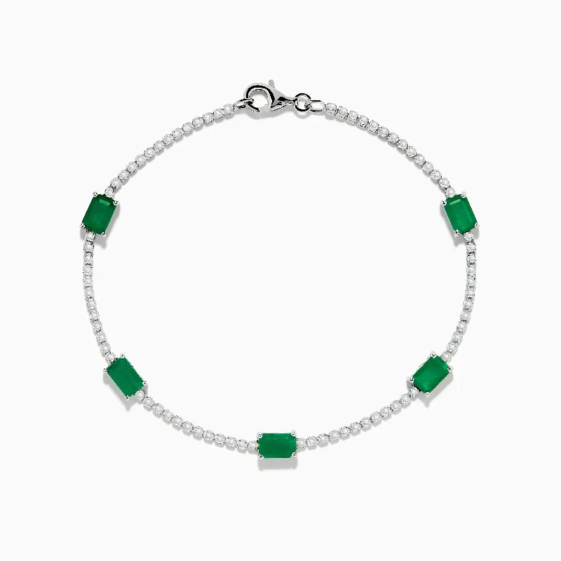 Ladies nostalgic retro bracelets -14K White Gold Emerald and Diamond Station Bracelet