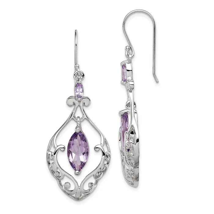 ladies white gold earrings pearls -Sterling Silver Marquise Amethyst Filigree Dangle Earrings