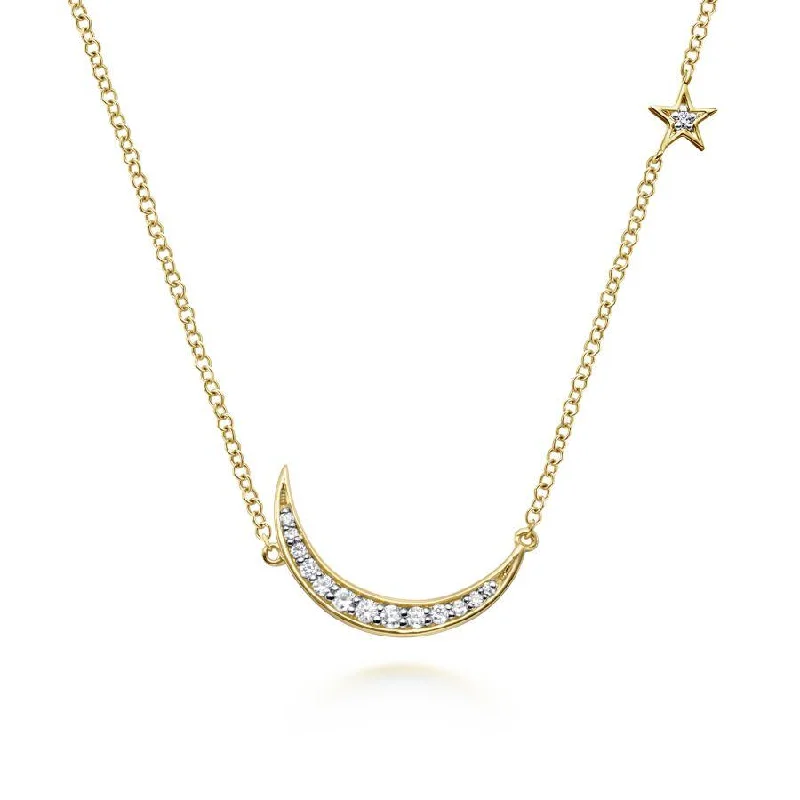 Enchanted gleam necklaces -Gabriel & Co. - NK5205Y45JJ - 14K Yellow Gold Crescent Moon Diamond Pendant Necklace