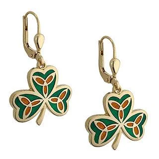 ladies silver earrings topaz stones -Gold Plated Shamrock Earrings