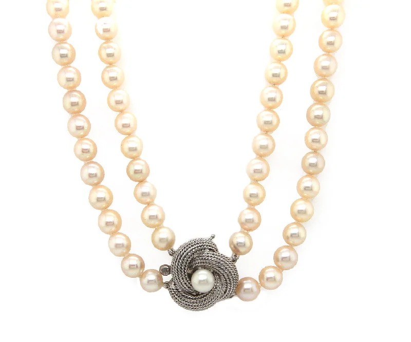 Glinting spark necklaces -Cultured Pearl Double Strand Necklace in 14K