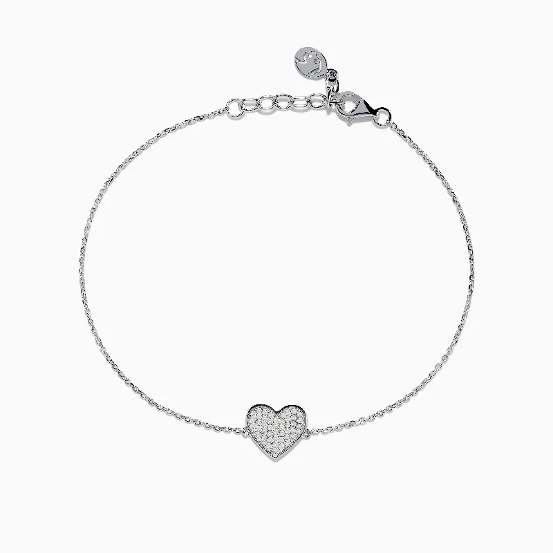 Ladies durable steel bracelets -925 Sterling Silver Diamond Heart Bracelet