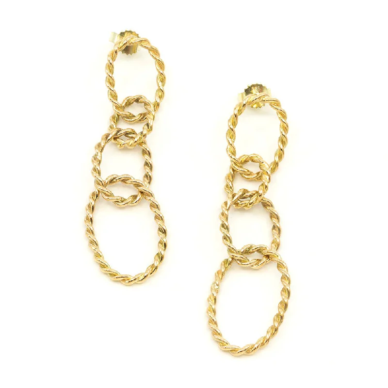 ladies earrings sunburst designs -Oval Coiled Gold Links Earring