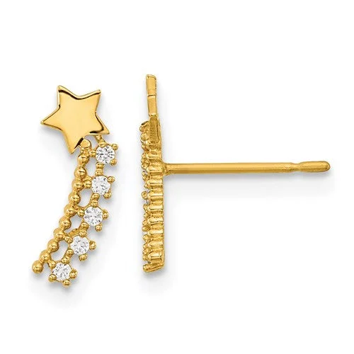 ladies tassel earrings party style -14k Yellow Gold Solid CZ Shooting Star Post Climber Earrings