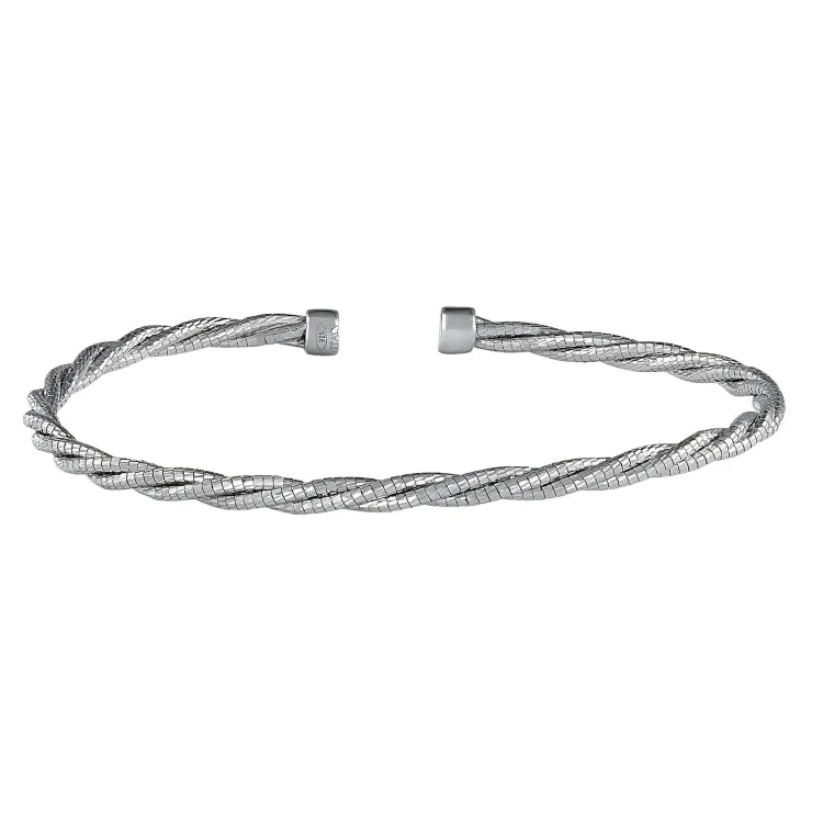 Ladies vitality pulse bracelets -Rhodium Finish Sterling Silver Twisted Cable Cuff Bracelet