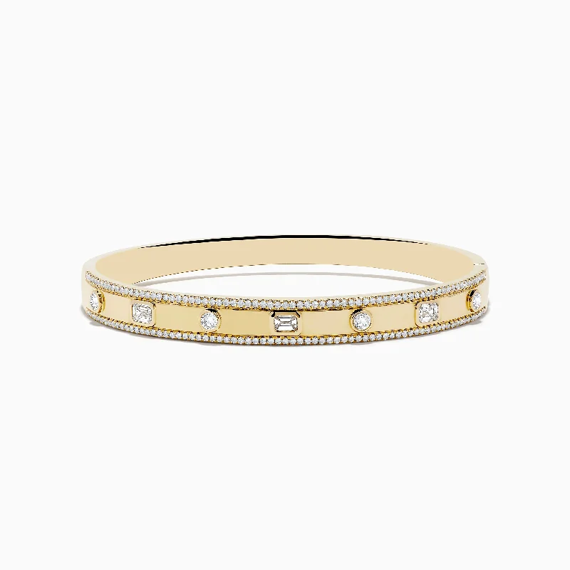 Ladies arid dune bracelets -D'Oro 14K Yellow Gold Bezel Set Diamond Bangle 1.72 TCW