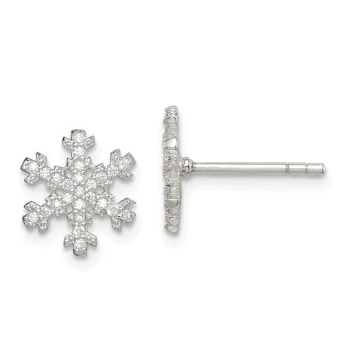 oxidized finish earrings for women -Sterling Silver CZ Snowflake Post Stud Earrings