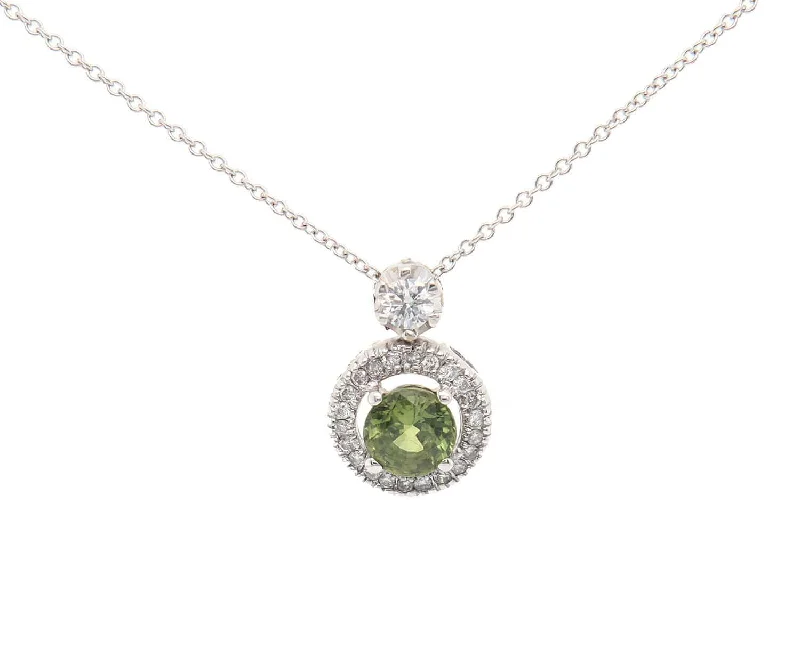 Antique relic necklaces -0.85ct Green Sapphire and 0.25ctw Diamond Halo Pendant Necklace in 18K