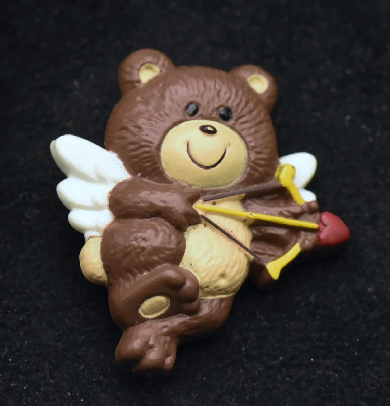 ladies gold brooch vine patterns -Russ - Vintage Cupid Teddy Bear Plastic Brooch