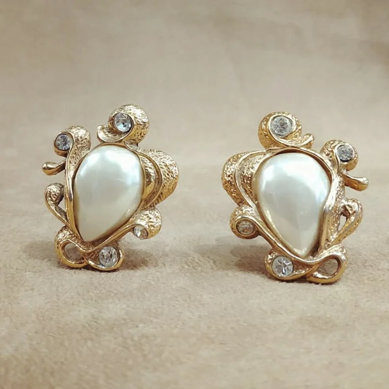 stylish silver earrings for women online -Guy Laroche Baroque pearl glass earrings