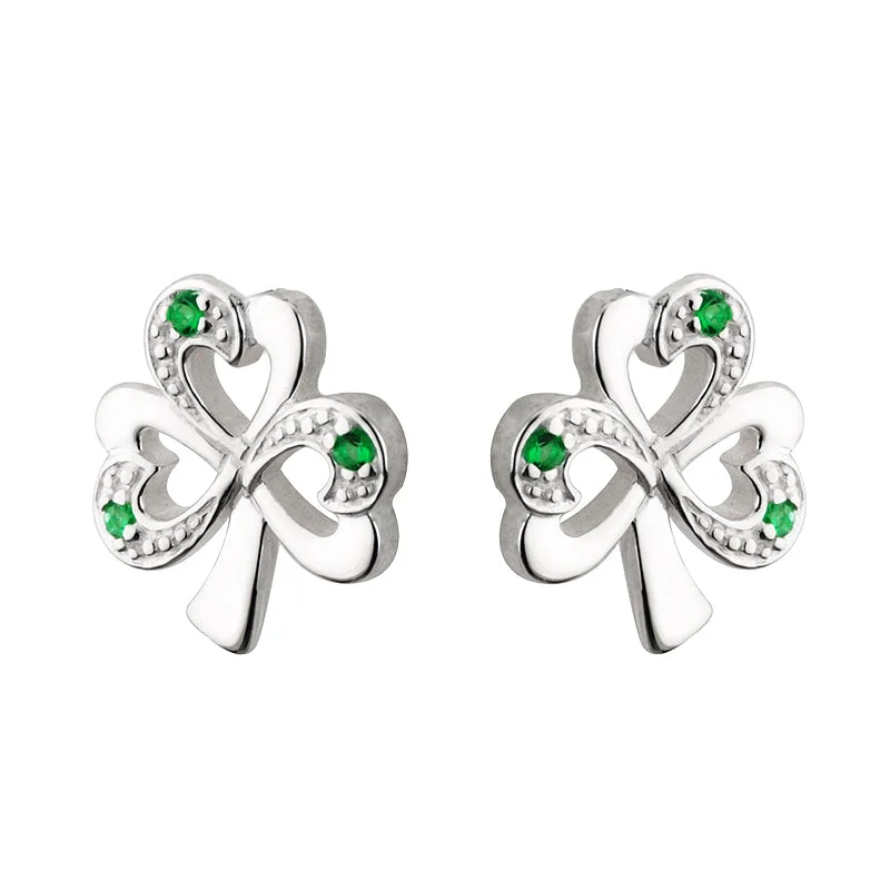 rose gold wave earrings for women -Silver Green Shamrock Earrings