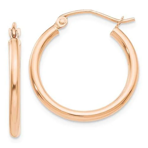 rope design earrings for women -10k Rose Gold 21mm x 2mm Polished Hoop Earrings