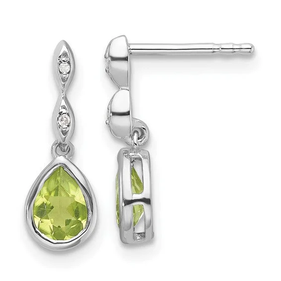 dotted texture earrings for women -Sterling Silver White Ice Diamond and Peridot Teardrop Earrings