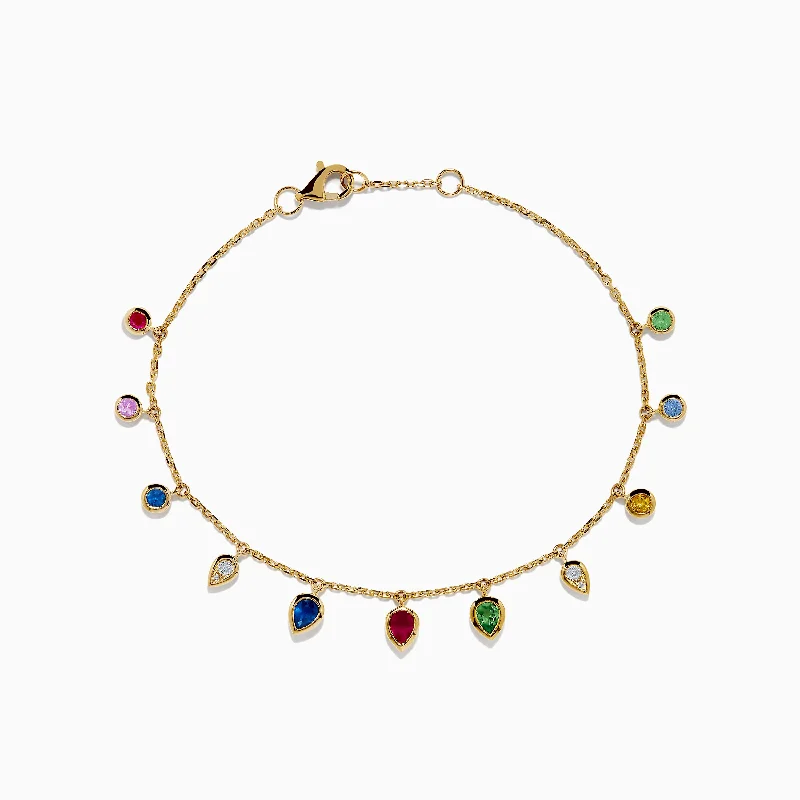 Ladies heritage gleam bracelets -14K Yellow Gold Multi Sapphire Diamond Rain Drop Station Bracelet