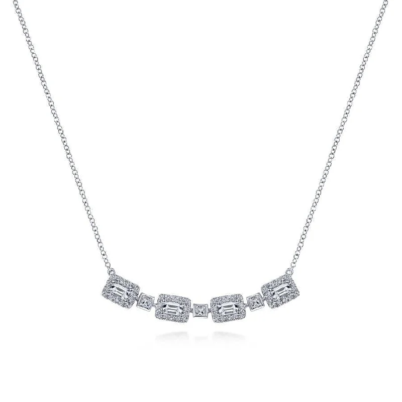 Moonbeam necklaces -Gabriel & Co. - NK6071W44JJ - 14K White Gold Rectangular Baguette and Diamond Halo Station Necklace