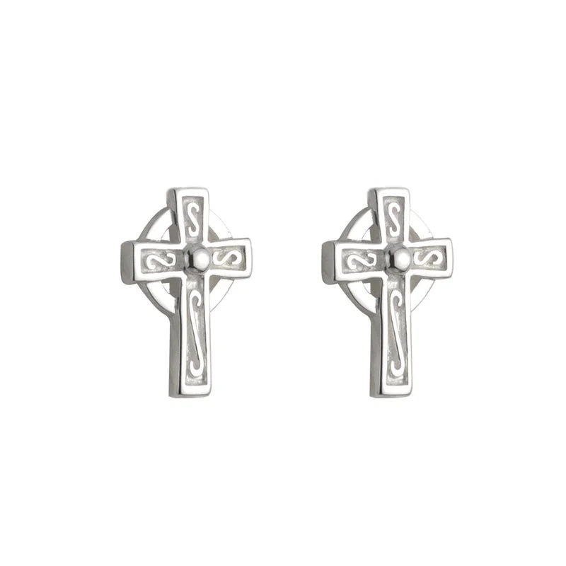 ladies gem earrings family themes -Communion Silver Cross Earrings