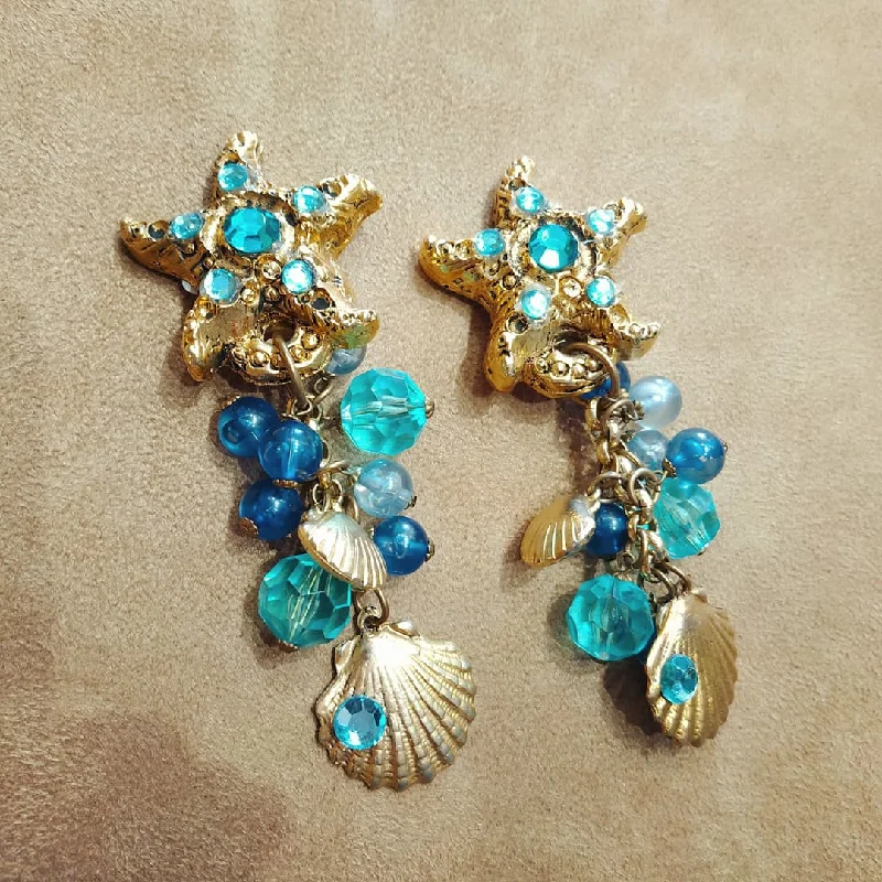 ladies gold earrings for daily wear -Ocean Sealife chandelier earrings