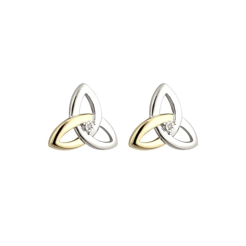 oxidized finish earrings for women -10K Gold Diamond Silver Trinity Knot Stud Earrings