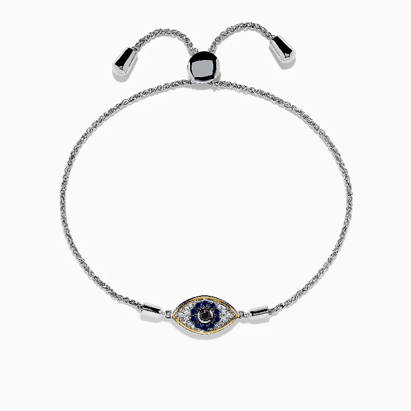 Ladies vibrant crystal bracelets -925 Sterling Silver Blue Sapphire and Diamond Evil Eye Bracelet