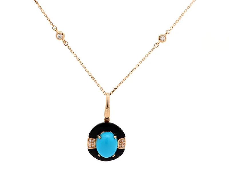 Hexagon glow necklaces -New 3.60ct Turquoise Black Onyx and 0.11ctw Diamond Pendant Necklace in 14K