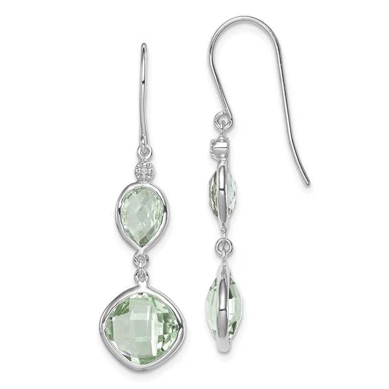 ladies silver earrings sodalite stones -Sterling Silver Diamond and Green Quartz Prasiolite Earrings