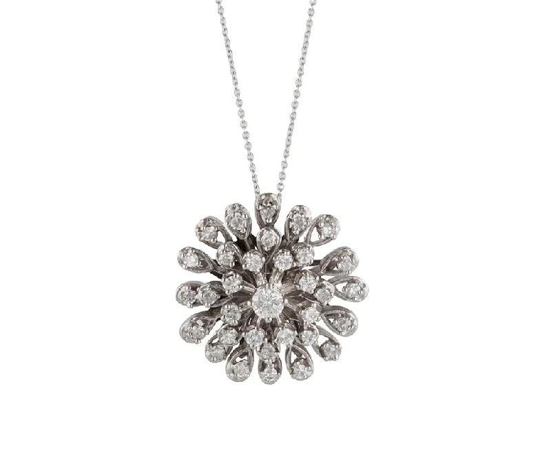 Designer crafted necklaces -1.50ctw Diamond Floral Cluster Pendant Necklace in 14K