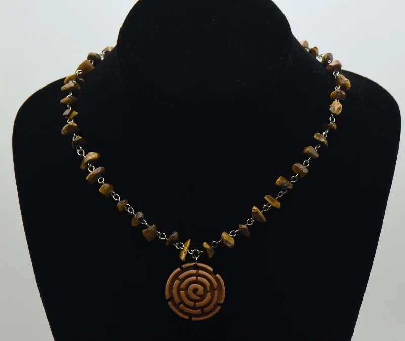 Compass charm necklaces -Tiger's Eye Bead Station Necklace