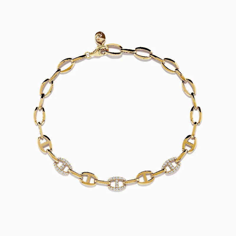 Ladies peak ridge bracelets -D'oro 14K Yellow Gold Anchor Chain Diamond Bracelet 0.27 TCW