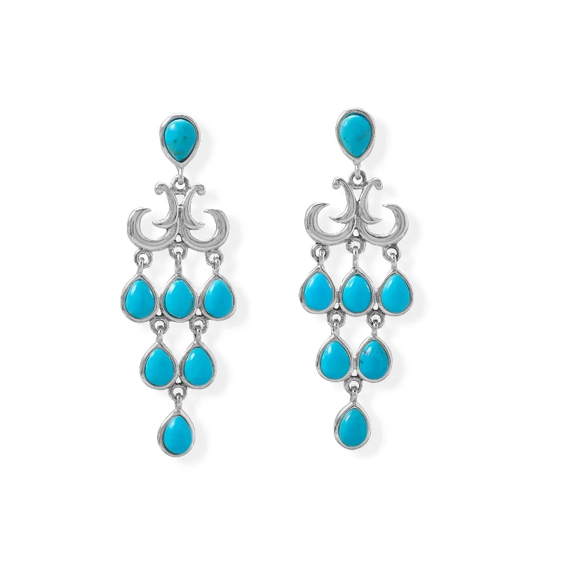 ladies leather drop earrings -Sterling Silver Pear Shaped Turquoise Chandelier Earrings