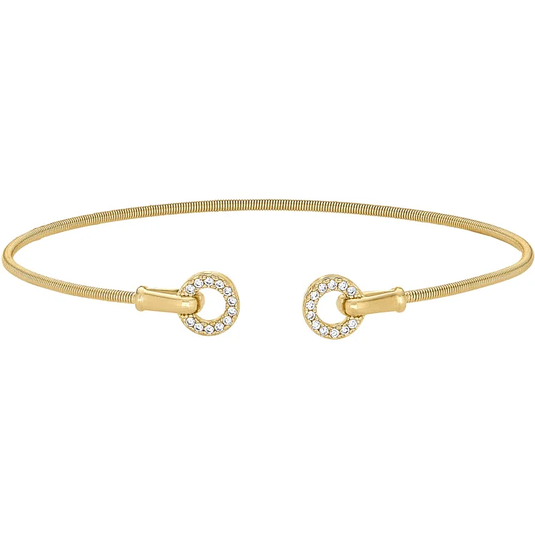 Ladies halo accent bracelets -Gold Finish Sterling Silver Cable Cuff Bracelet with Simulated Diamond Open Circles