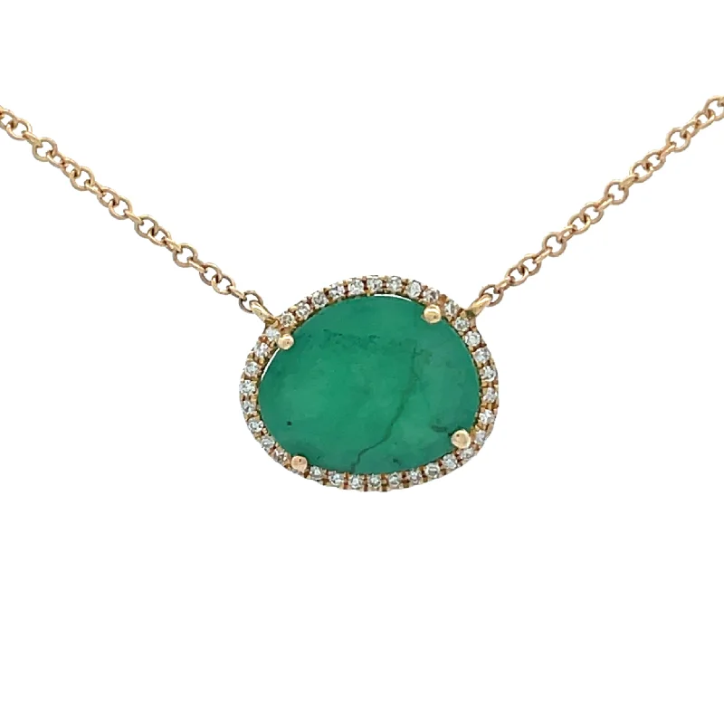 Rose bloom necklaces -Organic Emerald Diamond Halo Necklace