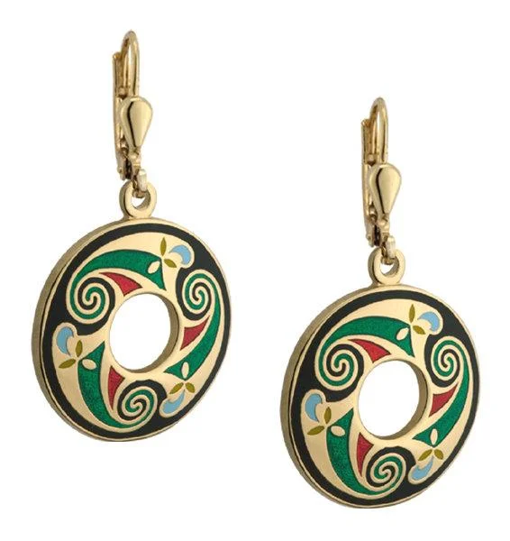 abstract shape earrings for women -Gold Plated Black Celtic Round Earrings